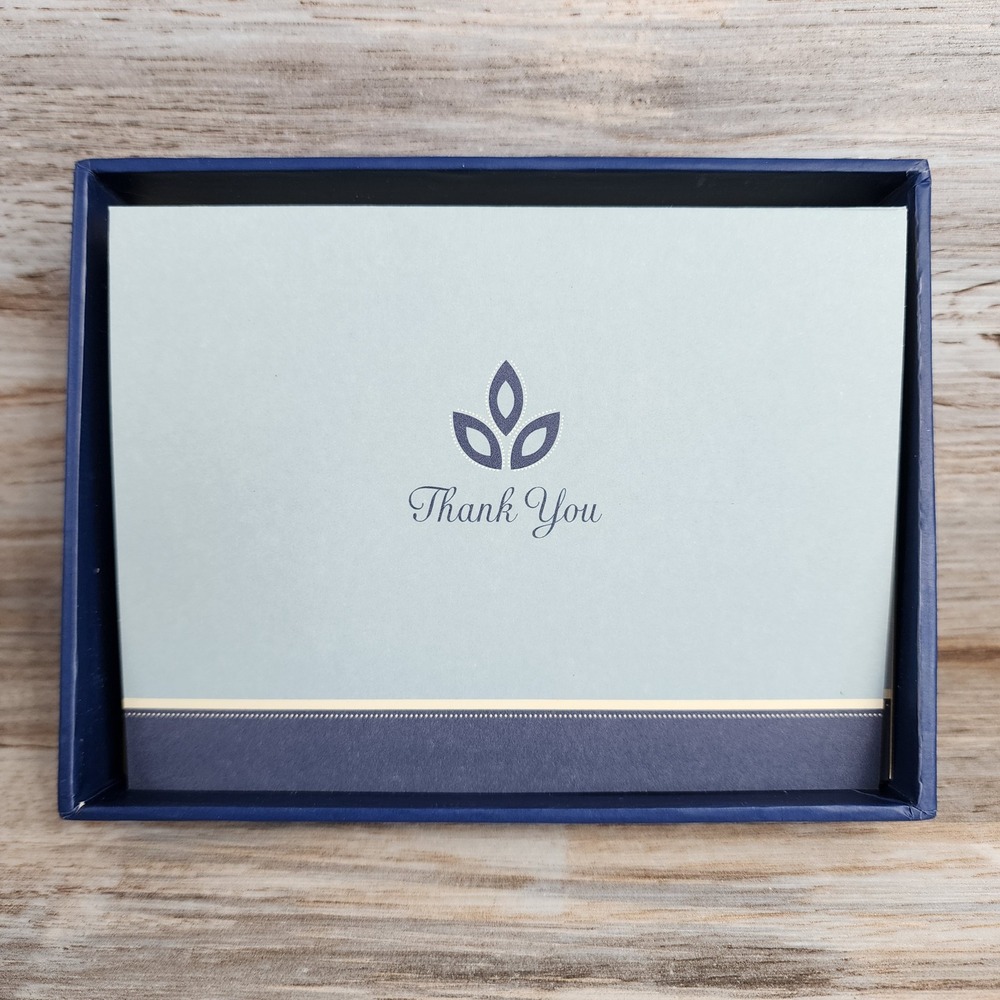 American Greetings Designers Collection Thank You Cards 10ct Navy Blue Leaf Set